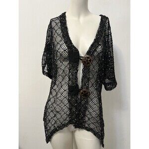 Y2K Whimsigoth Fairy Grunge Mesh Tunic L  Bohemian Black Asymmetrical  Gothic